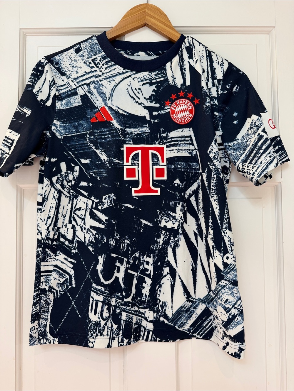 adidas Bayern Munich Navy White Graphic Jersey with Red Accents